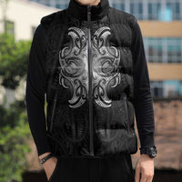 New Zealand Matariki Sleeveless Puffer Jacket Maori Moko Black Galaxy LT05 - Polynesian Pride
