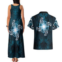 New Zealand Matariki Waita Couples Matching Tank Maxi Dress and Hawaiian Shirt Maori Moko Dark Blue Galaxy