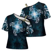 New Zealand Matariki Waita Cross Shoulder Shirt Maori Moko Dark Blue Galaxy LT05 - Polynesian Pride