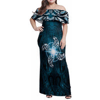 New Zealand Matariki Waita Family Matching Off Shoulder Maxi Dress and Hawaiian Shirt Maori Moko Dark Blue Galaxy