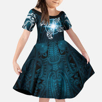 New Zealand Matariki Waita Family Matching Off Shoulder Short Dress and Hawaiian Shirt Maori Moko Dark Blue Galaxy