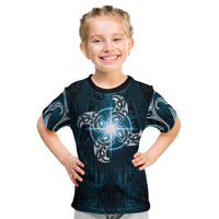 New Zealand Matariki Waita Kid T Shirt Maori Moko Dark Blue Galaxy LT05 Blue - Polynesian Pride