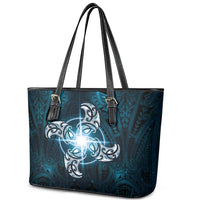 New Zealand Matariki Waita Leather Tote Bag Maori Moko Dark Blue Galaxy LT05 - Polynesian Pride