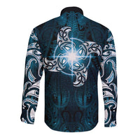 New Zealand Matariki Waita Long Sleeve Button Shirt Maori Moko Dark Blue Galaxy LT05 - Polynesian Pride