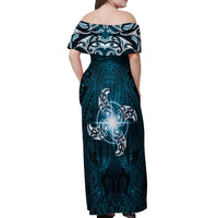 New Zealand Matariki Waita Off Shoulder Maxi Dress Maori Moko Dark Blue Galaxy LT05 - Polynesian Pride