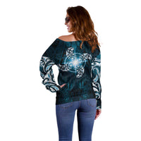 New Zealand Matariki Waita Off Shoulder Sweater Maori Moko Dark Blue Galaxy LT05 - Polynesian Pride
