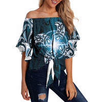 New Zealand Matariki Waita Off Shoulder Wrap Waist Top Maori Moko Dark Blue Galaxy LT05 - Polynesian Pride
