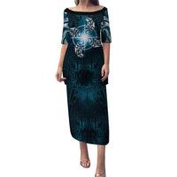New Zealand Matariki Waita Puletasi Maori Moko Dark Blue Galaxy LT05 Long Dress Blue - Polynesian Pride