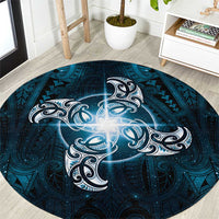 New Zealand Matariki Waita Round Carpet Maori Moko Dark Blue Galaxy LT05 Blue - Polynesian Pride