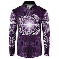 New Zealand Matariki Waipunarangi Button Sweatshirt Maori Moko Purple Galaxy LT05 Purple - Polynesian Pride