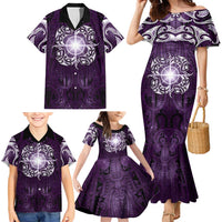 New Zealand Matariki Waipunarangi Family Matching Mermaid Dress and Hawaiian Shirt Maori Moko Purple Galaxy