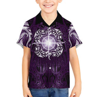 New Zealand Matariki Waipunarangi Family Matching Short Sleeve Bodycon Dress and Hawaiian Shirt Maori Moko Purple Galaxy