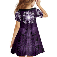 New Zealand Matariki Waipunarangi Kid Short Sleeve Dress Maori Moko Purple Galaxy