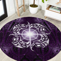 New Zealand Matariki Waipunarangi Round Carpet Maori Moko Purple Galaxy LT05 Purple - Polynesian Pride