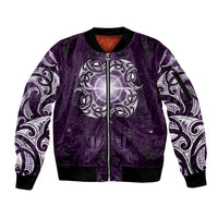 New Zealand Matariki Waipunarangi Sleeve Zip Bomber Jacket Maori Moko Purple Galaxy LT05 Unisex Purple - Polynesian Pride