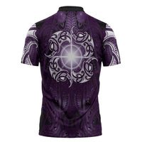New Zealand Matariki Waipunarangi Zipper Polo Shirt Maori Moko Purple Galaxy