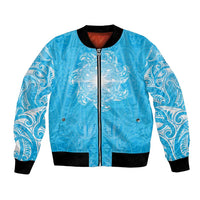 New Zealand Matariki Waiti Bomber Jacket Maori Moko Cyan Galaxy LT05 Unisex Cyan - Polynesian Pride