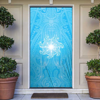 New Zealand Matariki Waiti Door Cover Maori Moko Cyan Galaxy