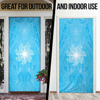 New Zealand Matariki Waiti Door Cover Maori Moko Cyan Galaxy
