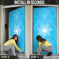 New Zealand Matariki Waiti Door Cover Maori Moko Cyan Galaxy