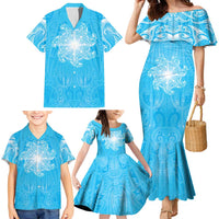 New Zealand Matariki Waiti Family Matching Mermaid Dress and Hawaiian Shirt Maori Moko Cyan Galaxy