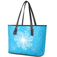 New Zealand Matariki Waiti Leather Tote Bag Maori Moko Cyan Galaxy LT05 - Polynesian Pride