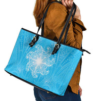 New Zealand Matariki Waiti Leather Tote Bag Maori Moko Cyan Galaxy LT05 - Polynesian Pride