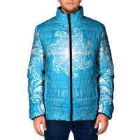 New Zealand Matariki Waiti Padded Jacket Maori Moko Cyan Galaxy LT05 Men Cyan - Polynesian Pride