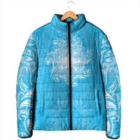 New Zealand Matariki Waiti Padded Jacket Maori Moko Cyan Galaxy LT05 - Polynesian Pride