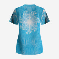 New Zealand Matariki Waiti Scrub Top Maori Moko Cyan Galaxy LT05 - Polynesian Pride