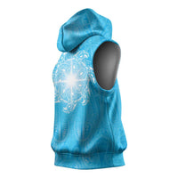 New Zealand Matariki Waiti Sleeveless Hoodie Maori Moko Cyan Galaxy LT05 - Polynesian Pride
