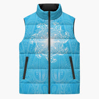 New Zealand Matariki Waiti Sleeveless Puffer Jacket Maori Moko Cyan Galaxy LT05 Unisex Cyan - Polynesian Pride