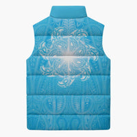 New Zealand Matariki Waiti Sleeveless Puffer Jacket Maori Moko Cyan Galaxy LT05 - Polynesian Pride