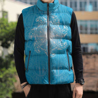 New Zealand Matariki Waiti Sleeveless Puffer Jacket Maori Moko Cyan Galaxy LT05 - Polynesian Pride
