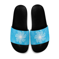 New Zealand Matariki Waiti Slide Sandals Maori Moko Cyan Galaxy LT05 Cyan - Polynesian Pride