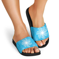 New Zealand Matariki Waiti Slide Sandals Maori Moko Cyan Galaxy LT05 - Polynesian Pride