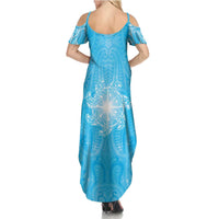 New Zealand Matariki Waiti Summer Maxi Dress Maori Moko Cyan Galaxy LT05 - Polynesian Pride