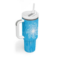 New Zealand Matariki Waiti Tumbler With Handle Maori Moko Cyan Galaxy LT05 - Polynesian Pride