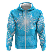 New Zealand Matariki Waiti Zip Hoodie Maori Moko Cyan Galaxy LT05 Zip Hoodie Cyan - Polynesian Pride