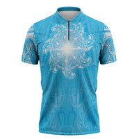 New Zealand Matariki Waiti Zipper Polo Shirt Maori Moko Cyan Galaxy LT05 Cyan - Polynesian Pride