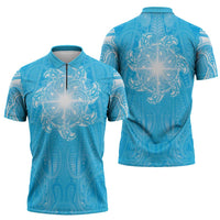 New Zealand Matariki Waiti Zipper Polo Shirt Maori Moko Cyan Galaxy LT05 - Polynesian Pride