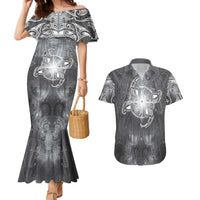 New Zealand Matariki Ururangi Couples Matching Mermaid Dress and Hawaiian Shirt Maori Moko Grey Galaxy