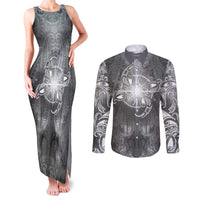 New Zealand Matariki Ururangi Couples Matching Tank Maxi Dress and Long Sleeve Button Shirt Maori Moko Grey Galaxy