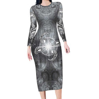 New Zealand Matariki Ururangi Family Matching Long Sleeve Bodycon Dress and Hawaiian Shirt Maori Moko Grey Galaxy