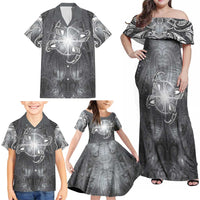New Zealand Matariki Ururangi Family Matching Off Shoulder Maxi Dress and Hawaiian Shirt Maori Moko Grey Galaxy