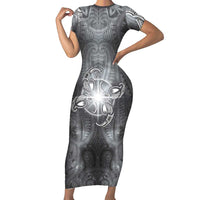 New Zealand Matariki Ururangi Family Matching Short Sleeve Bodycon Dress and Hawaiian Shirt Maori Moko Grey Galaxy