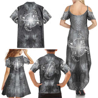 New Zealand Matariki Ururangi Family Matching Summer Maxi Dress and Hawaiian Shirt Maori Moko Grey Galaxy