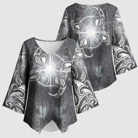 New Zealand Matariki Ururangi Kimono Sleeve Blouse Maori Moko Grey Galaxy LT05 - Polynesian Pride
