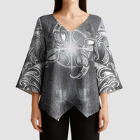 New Zealand Matariki Ururangi Kimono Sleeve Blouse Maori Moko Grey Galaxy LT05 - Polynesian Pride