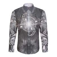 New Zealand Matariki Ururangi Long Sleeve Button Shirt Maori Moko Grey Galaxy LT05 Unisex Grey - Polynesian Pride